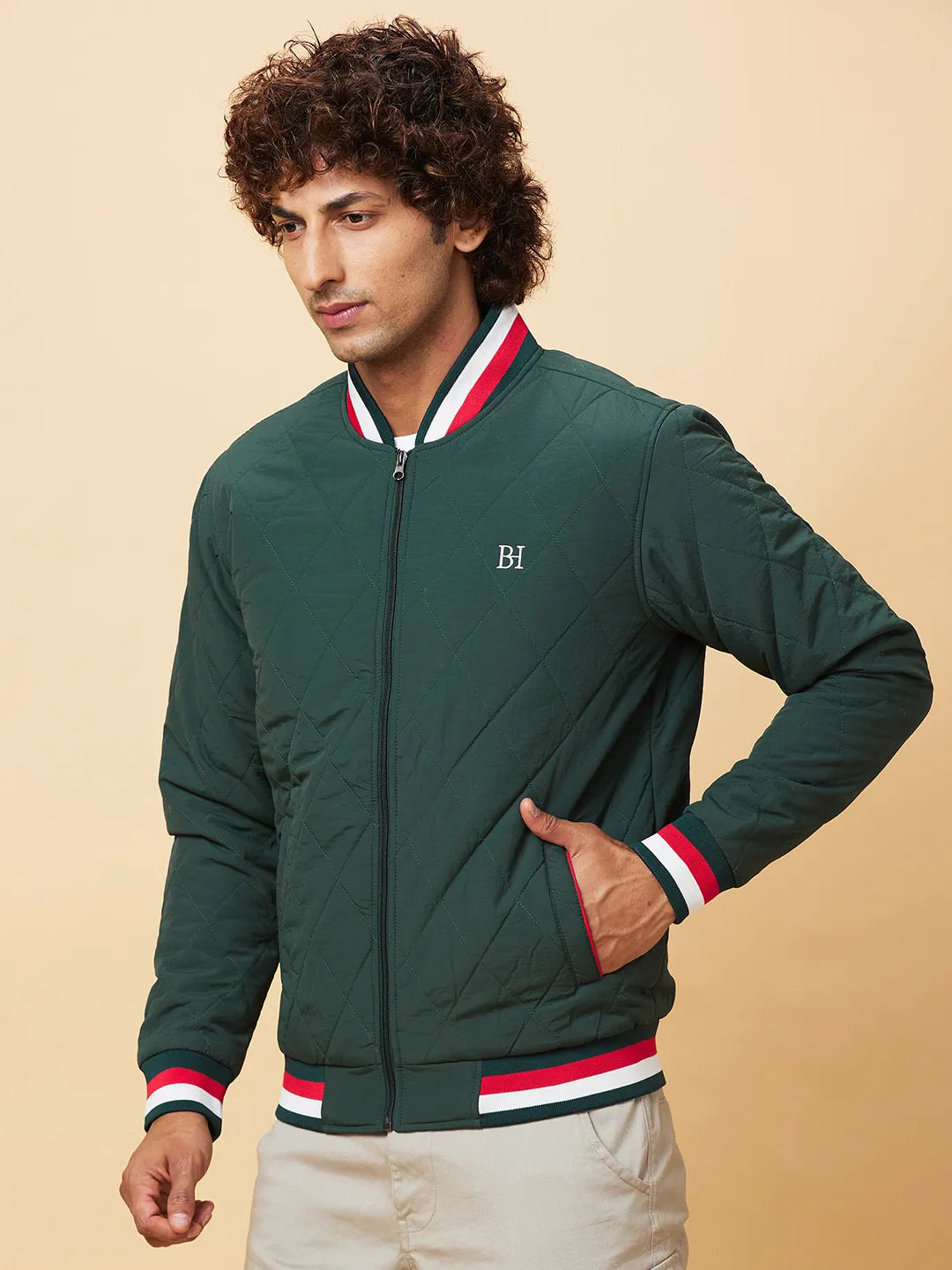 Bottle Green Regular Fit Men's Jacket by Being Human Clothing