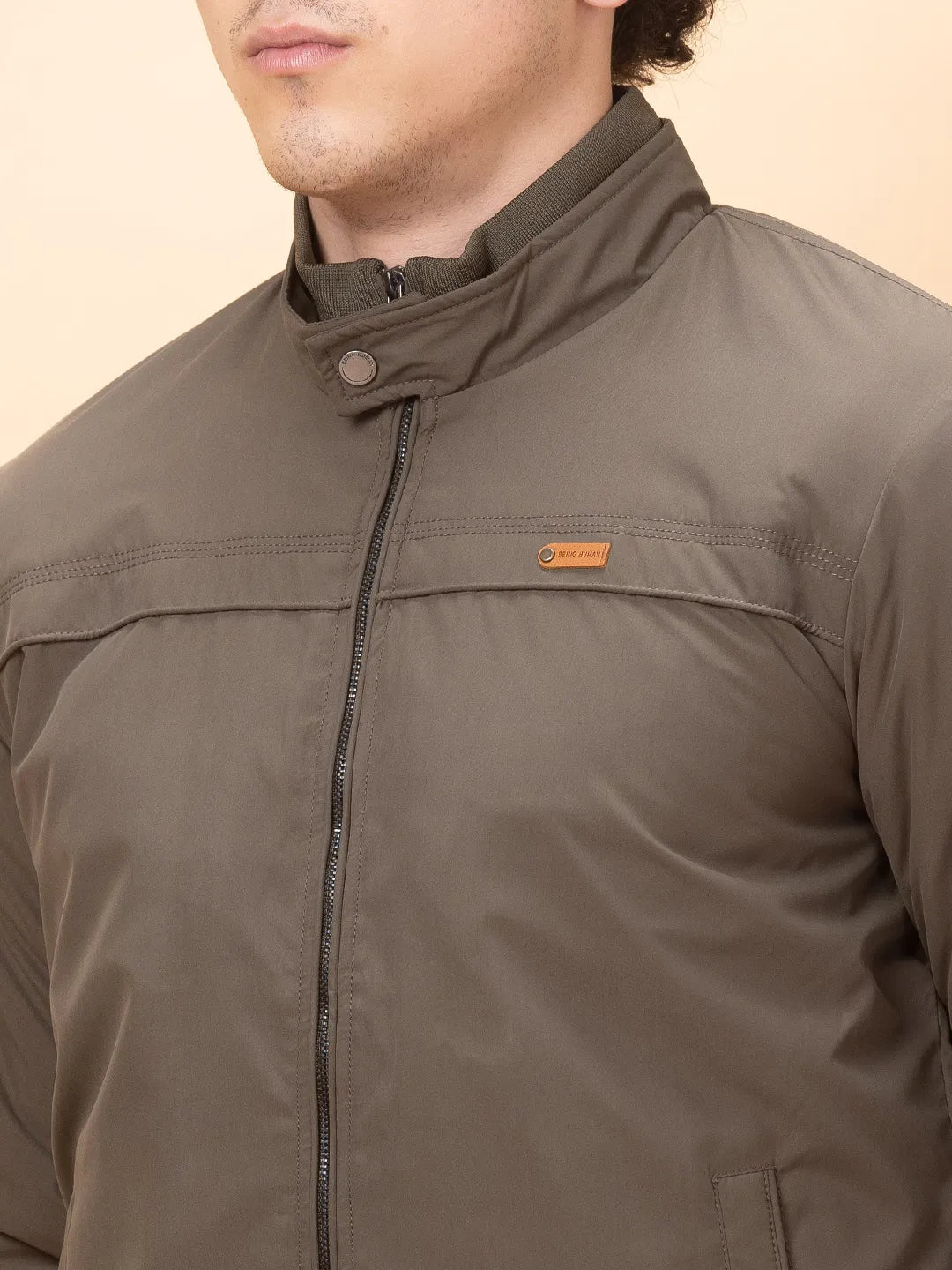 Olive Regular Fit Long Sleeves Men's Jacket by Being Human Clothing