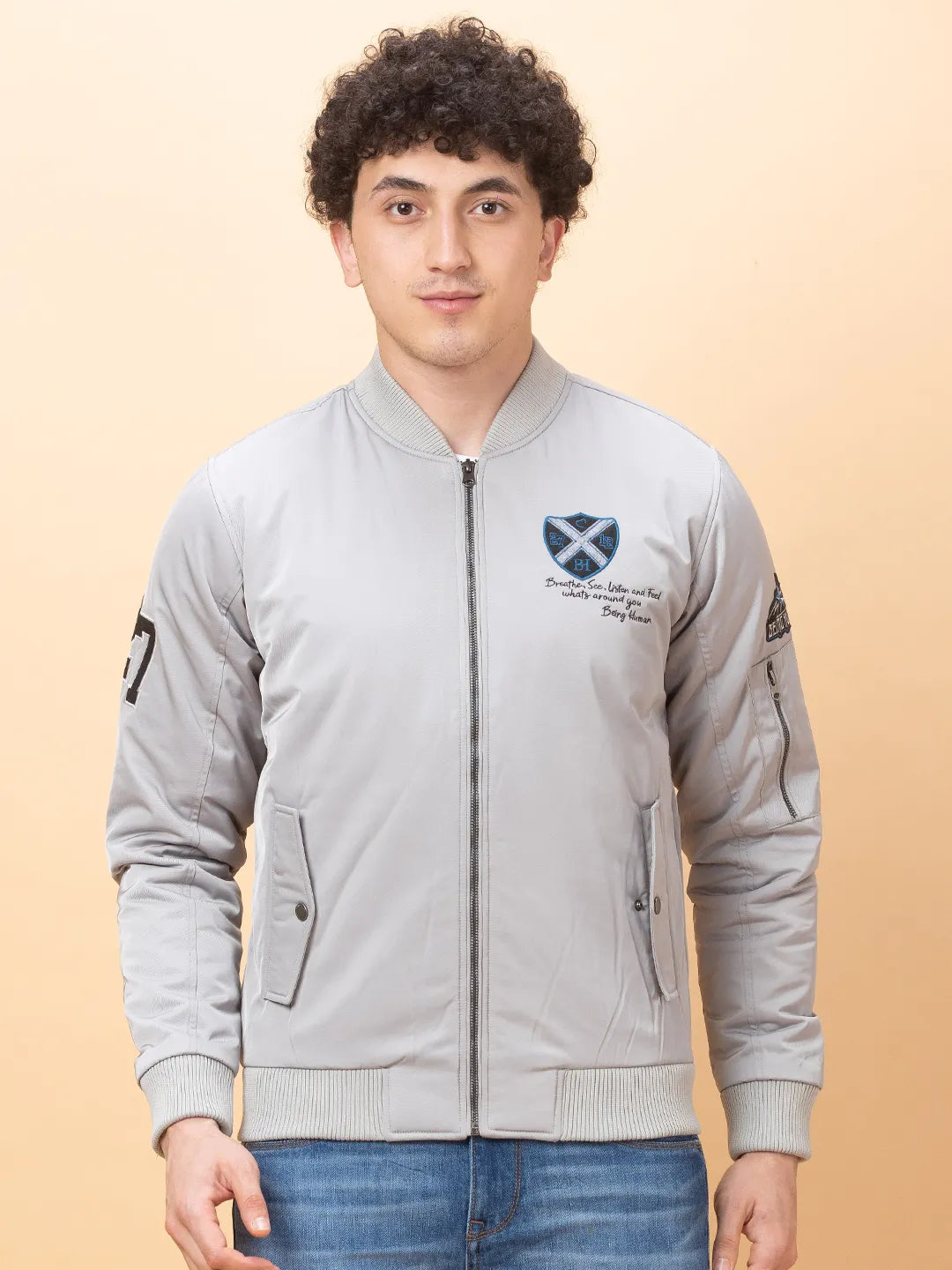 Light Grey Regular Fit Men's Jacket by Being Human Clothing