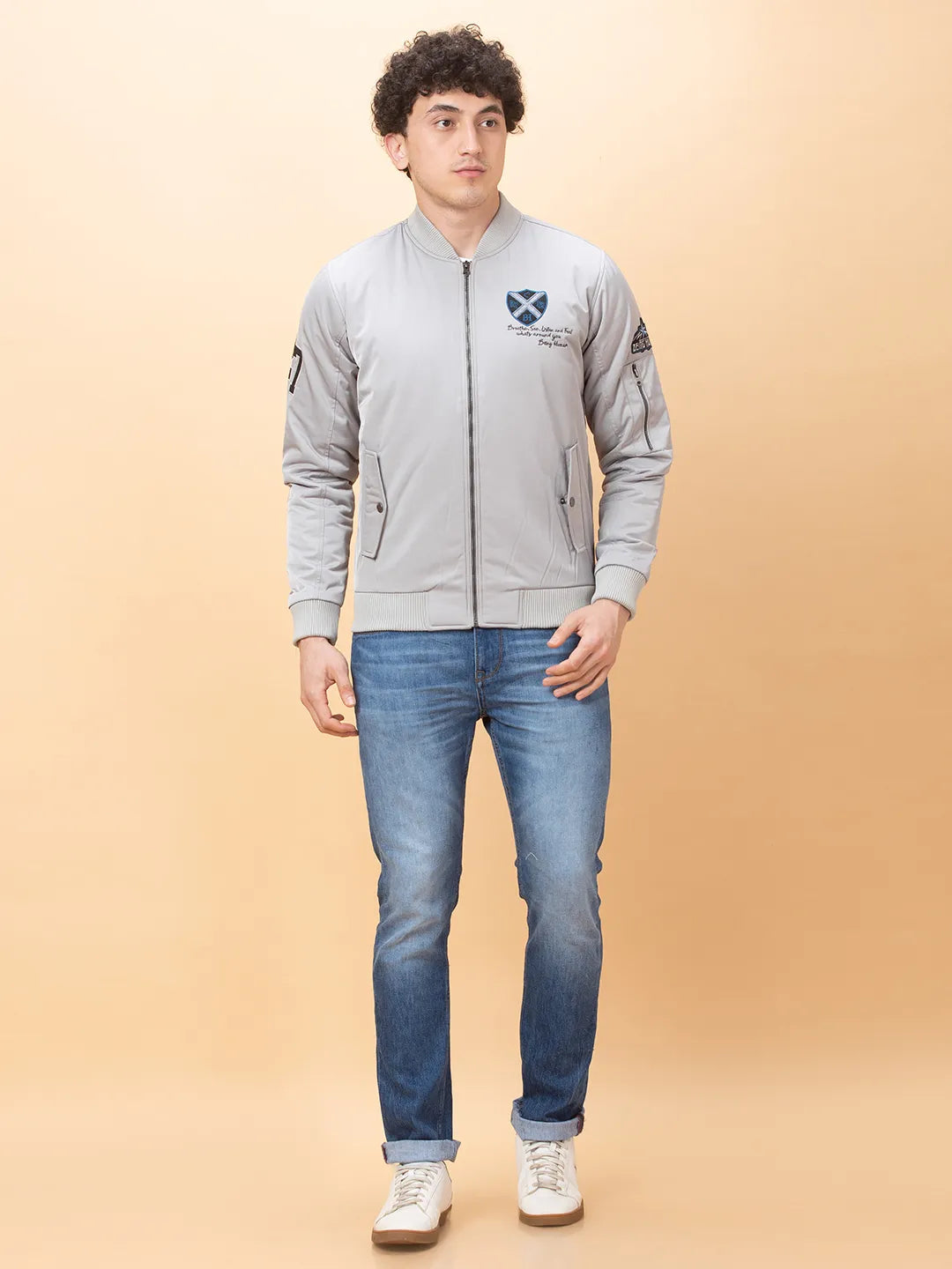 Light Grey Regular Fit Men's Jacket by Being Human Clothing