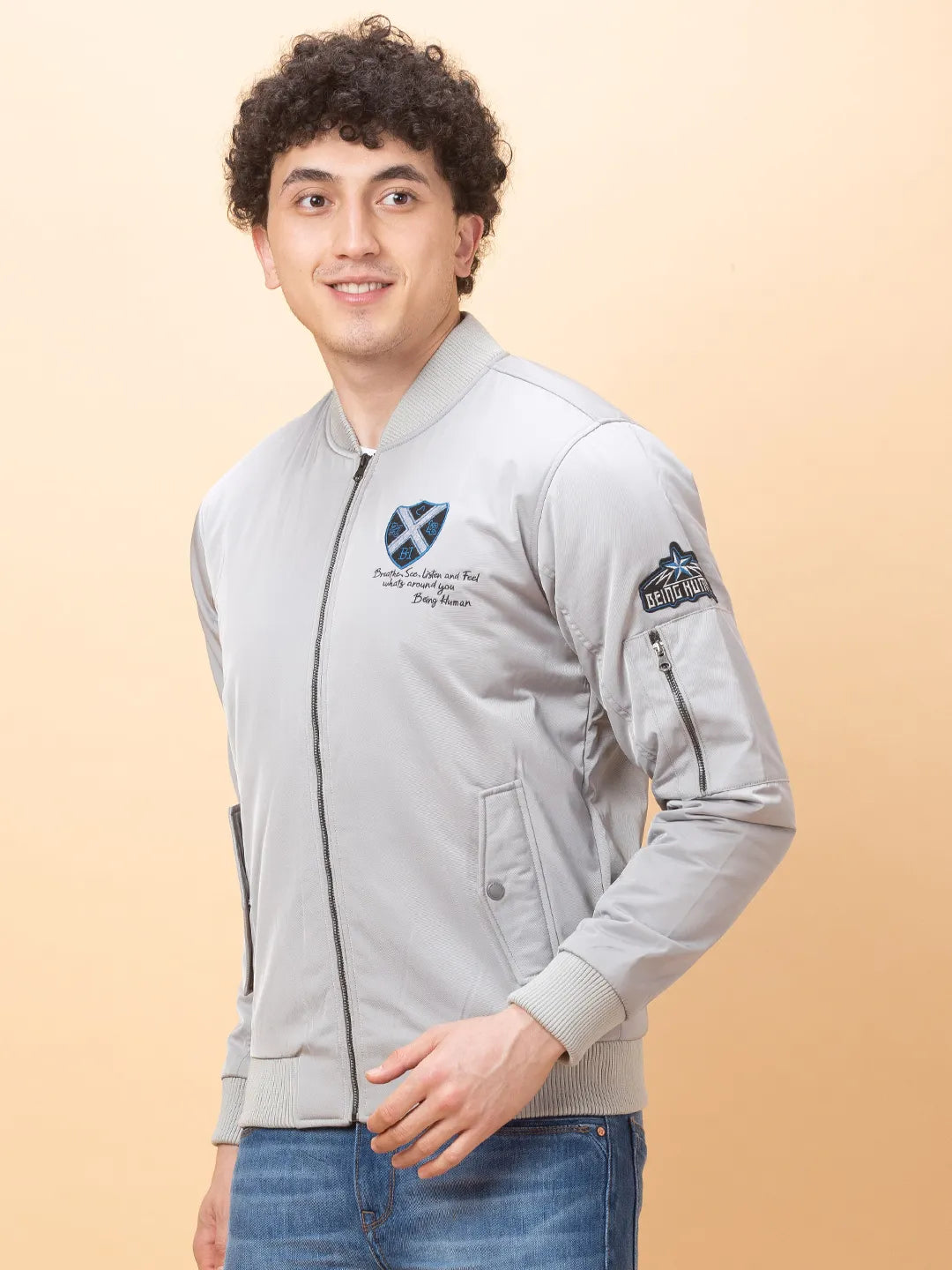 Light Grey Regular Fit Men's Jacket by Being Human Clothing