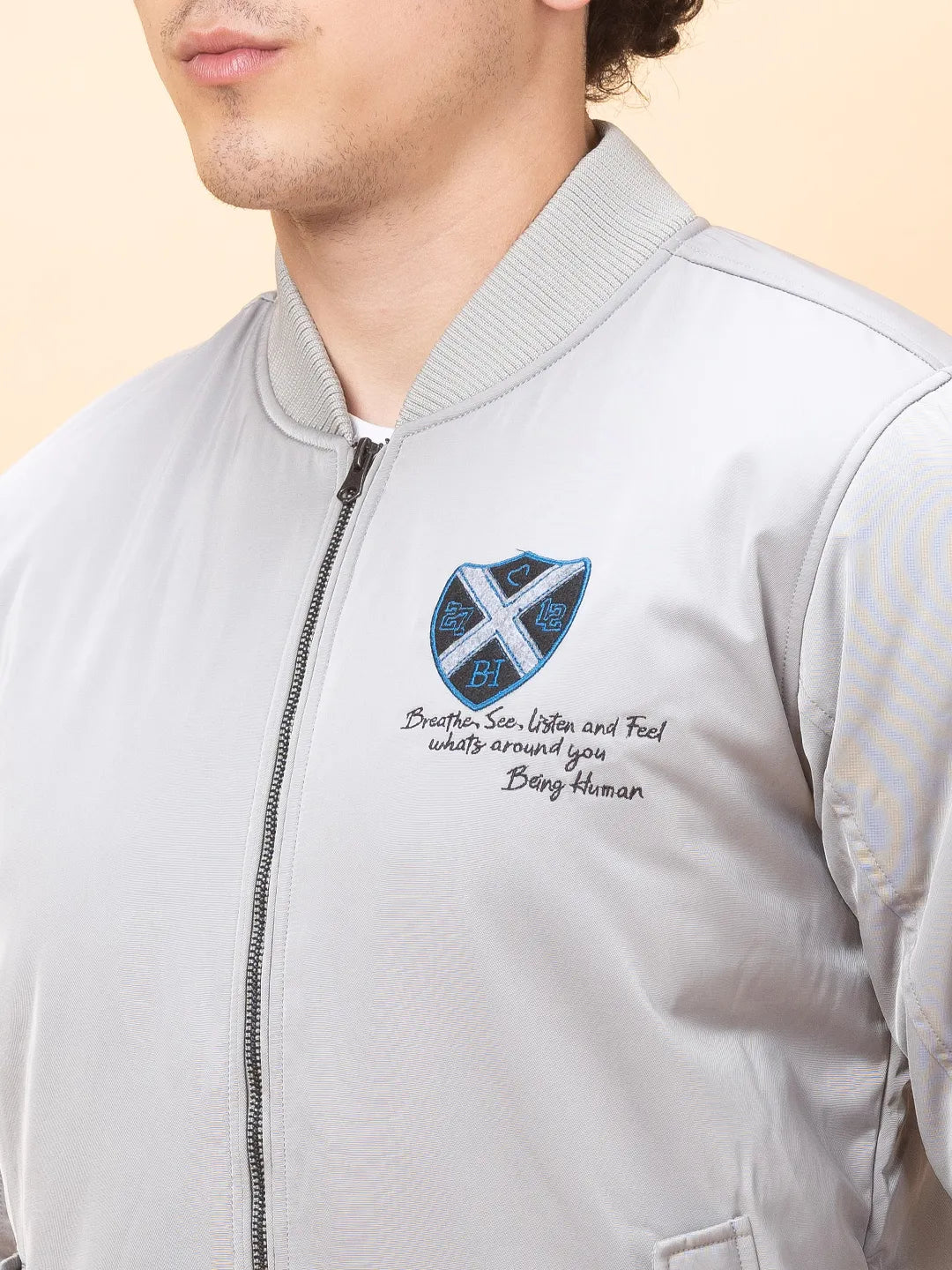 Light Grey Regular Fit Men's Jacket by Being Human Clothing