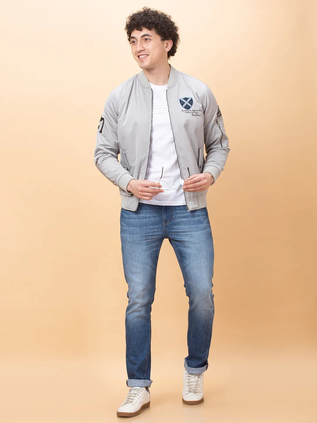Light Grey Regular Fit Men's Jacket by Being Human Clothing