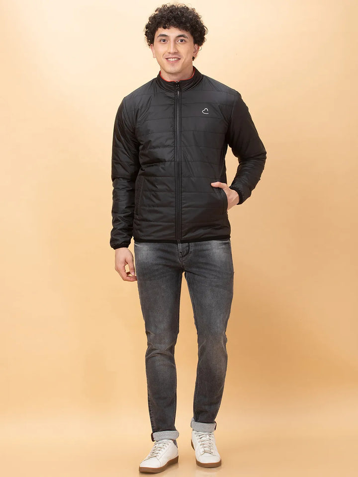 Black & Red Regular Fit Men's Reversible Jacket