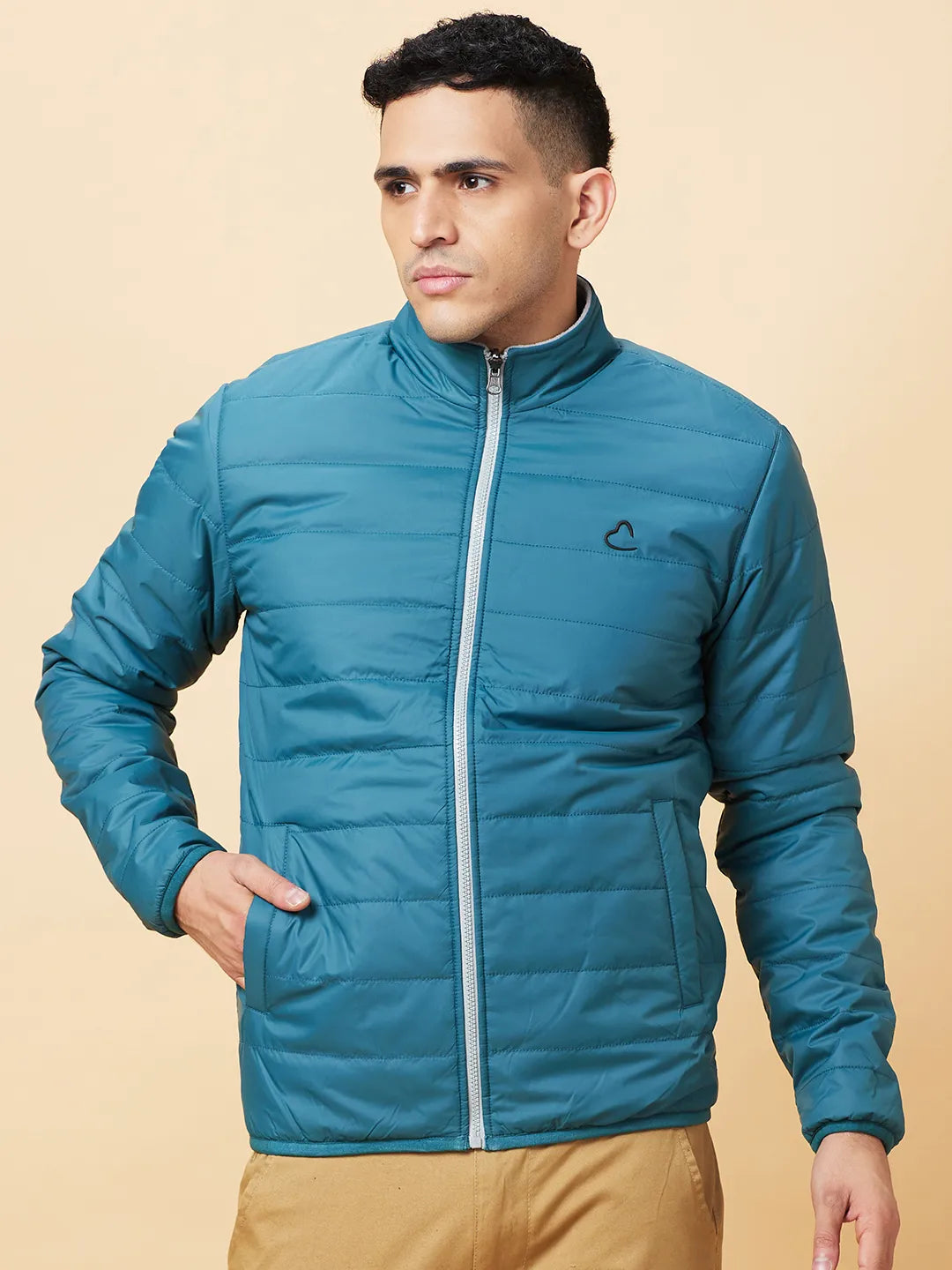 Turquoise Regular Fit Men's Jacket by Being Human Clothing