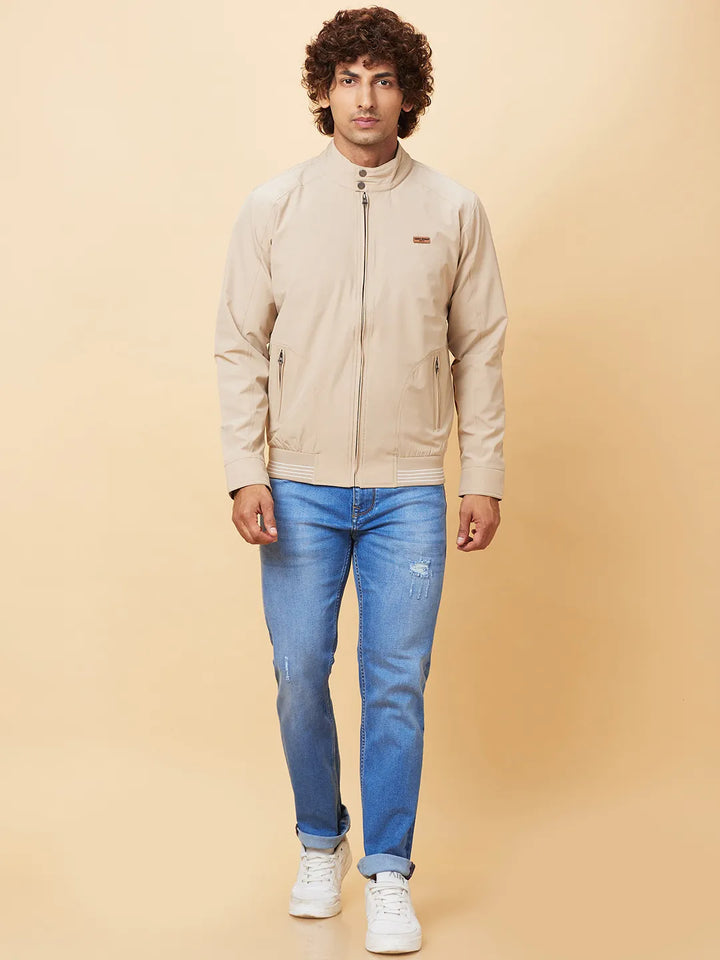 Beige Regular Fit Men's Jacket