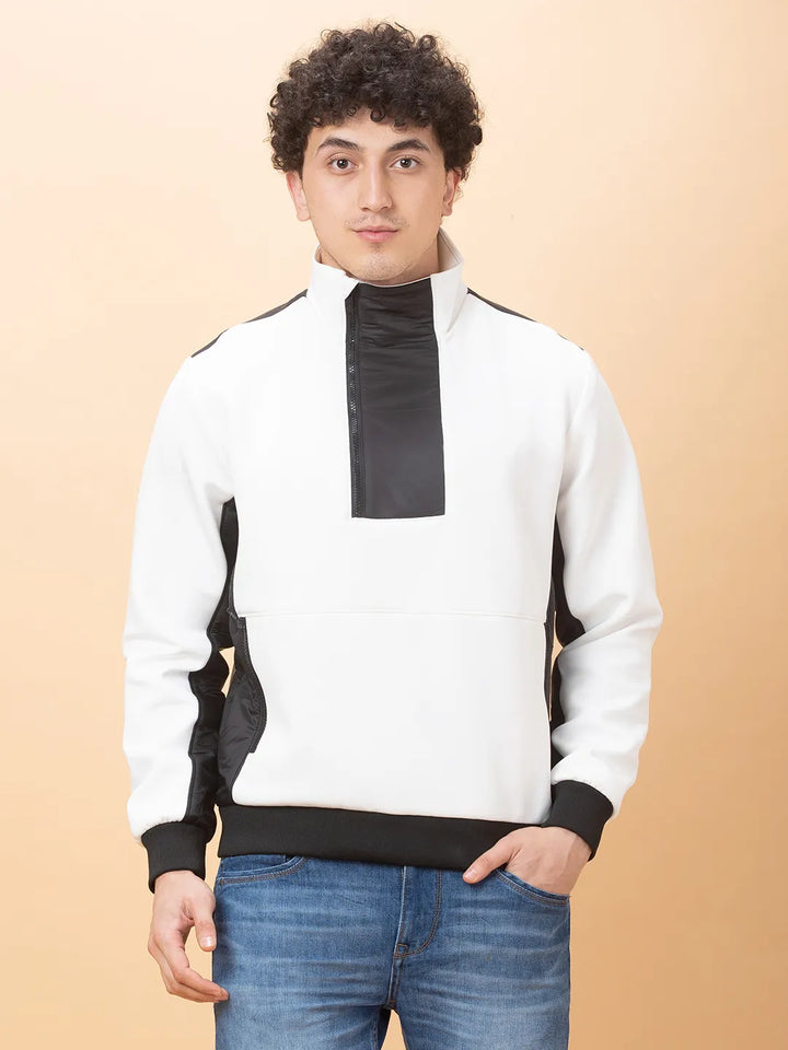 White Regular Fit Long Sleeves Men's Sweatshirt