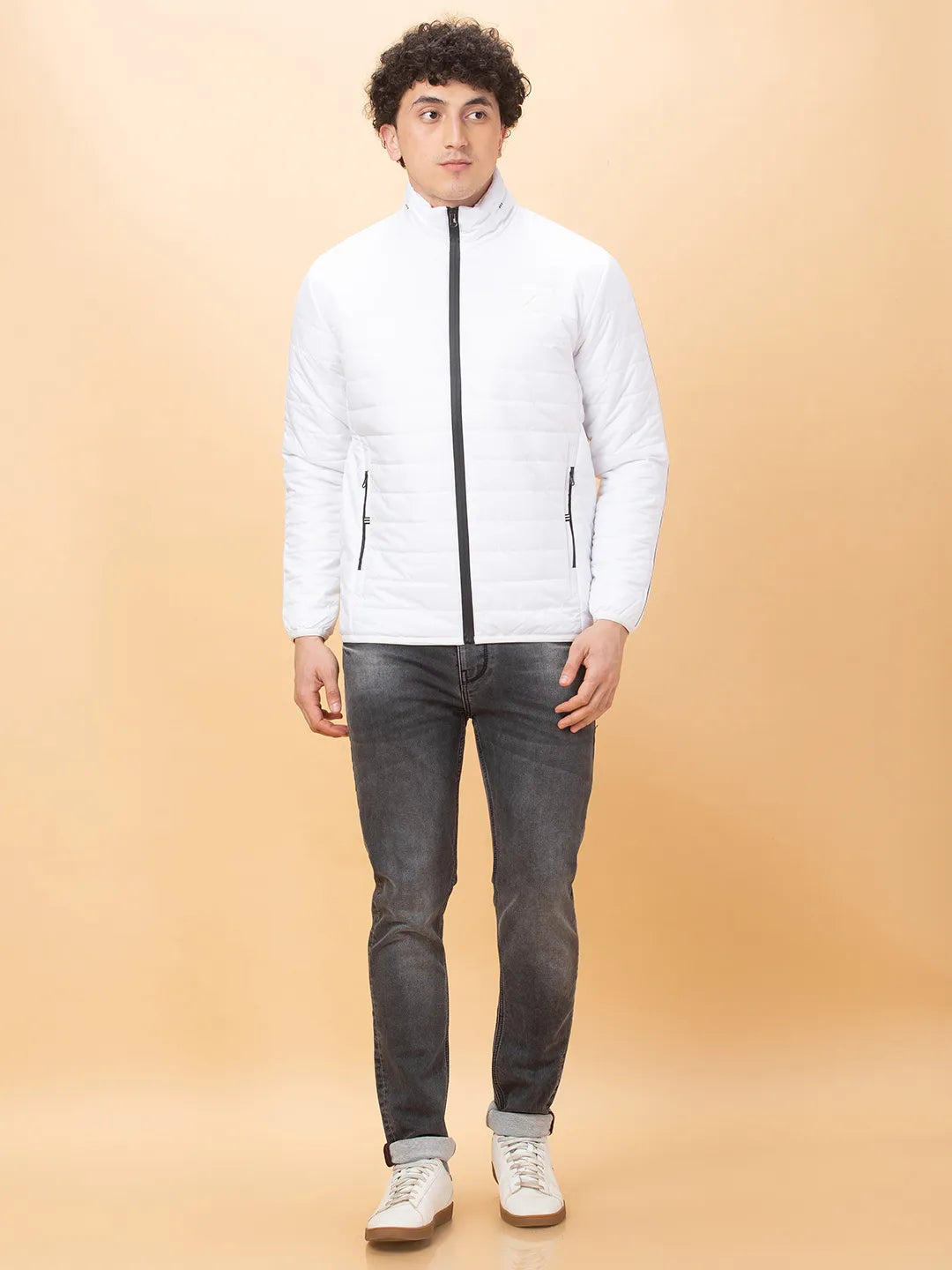 White Regular Fit Men's Jacket by Being Human Clothing
