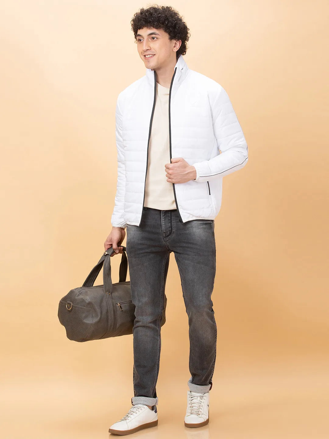 White Regular Fit Men's Jacket by Being Human Clothing