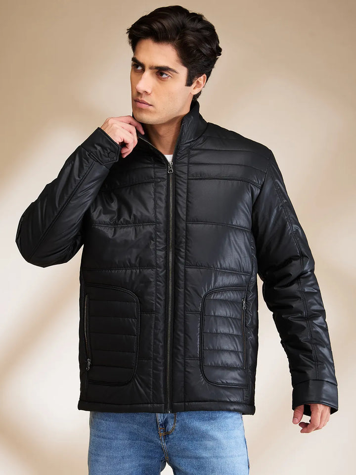 Black Regular Fit Long Sleeves Men's Jacket