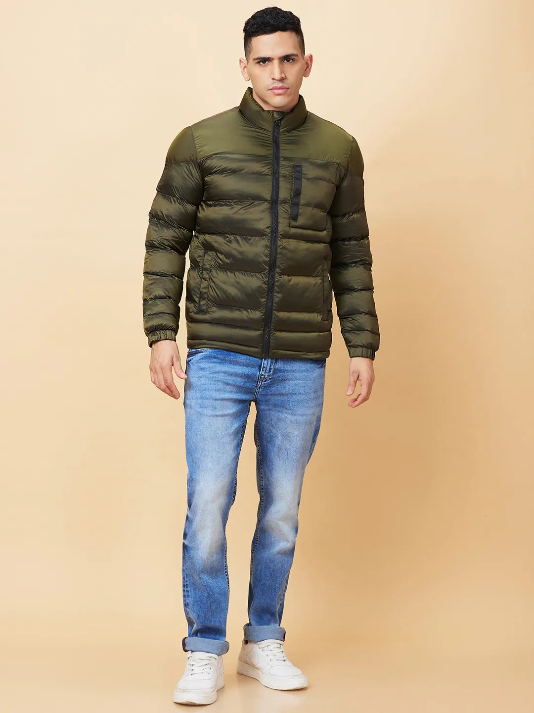 Green Regular Fit Men's Jacket by Being Human Clothing