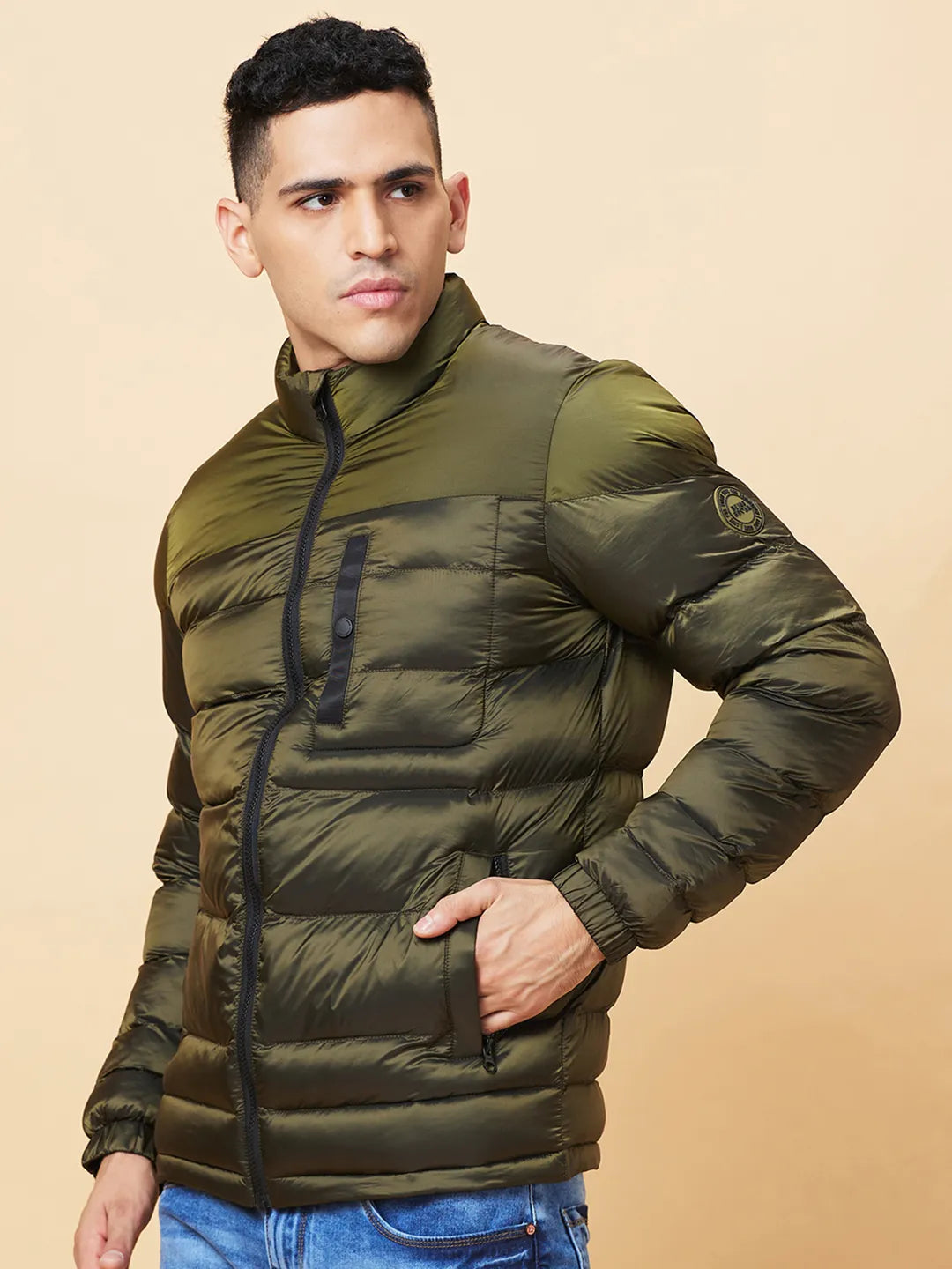 Green Regular Fit Men's Jacket by Being Human Clothing