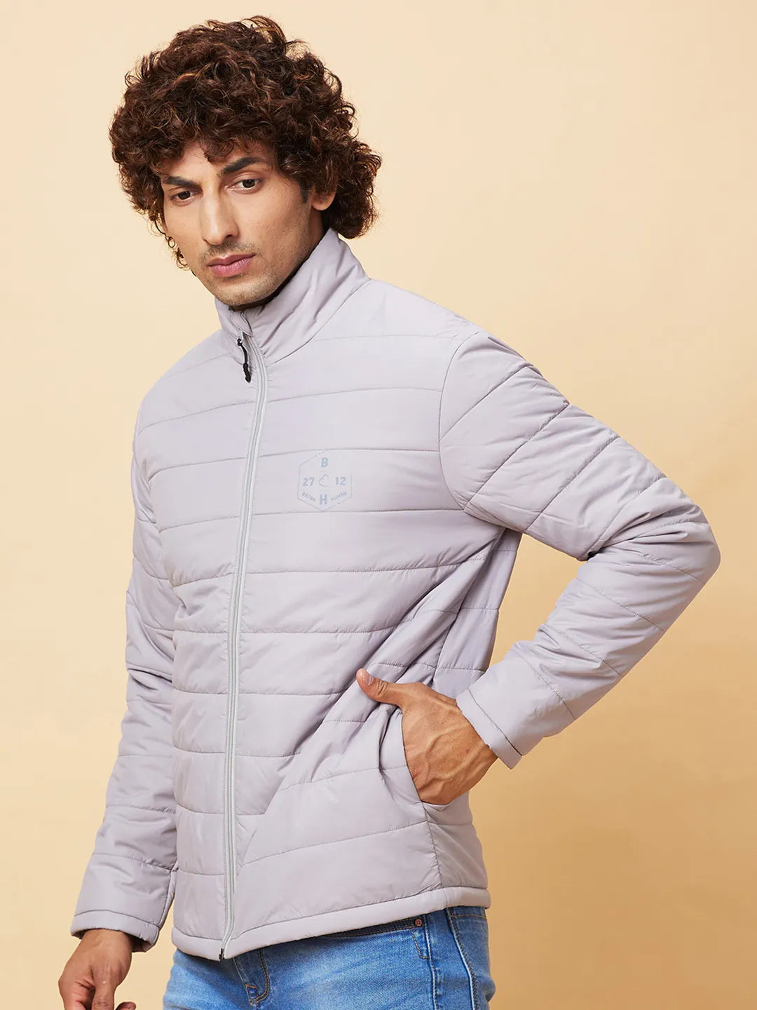 Light Grey Regular Fit Men's Jacket by Being Human Clothing