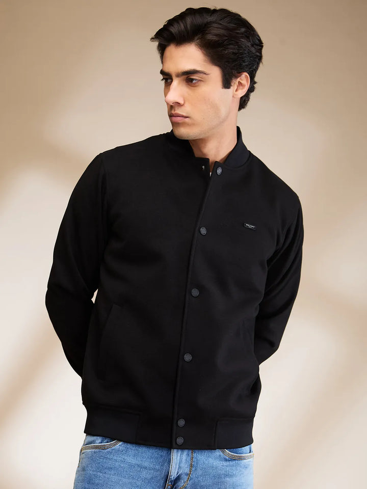 Black Regular Fit Long Sleeves Men's Jacket