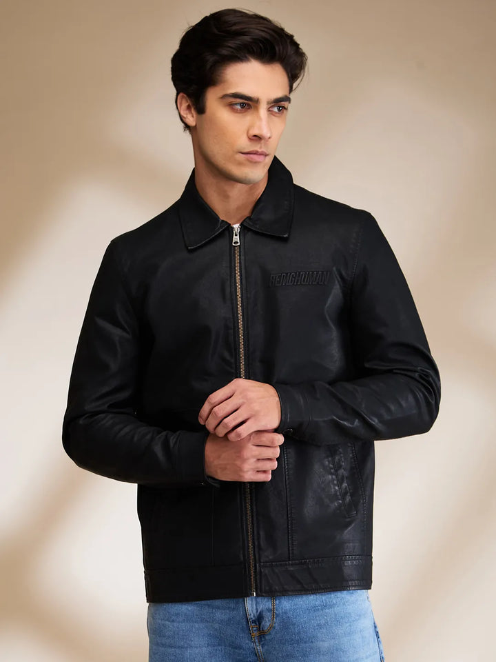 Black Regular Fit Long Sleeves Men's Jacket