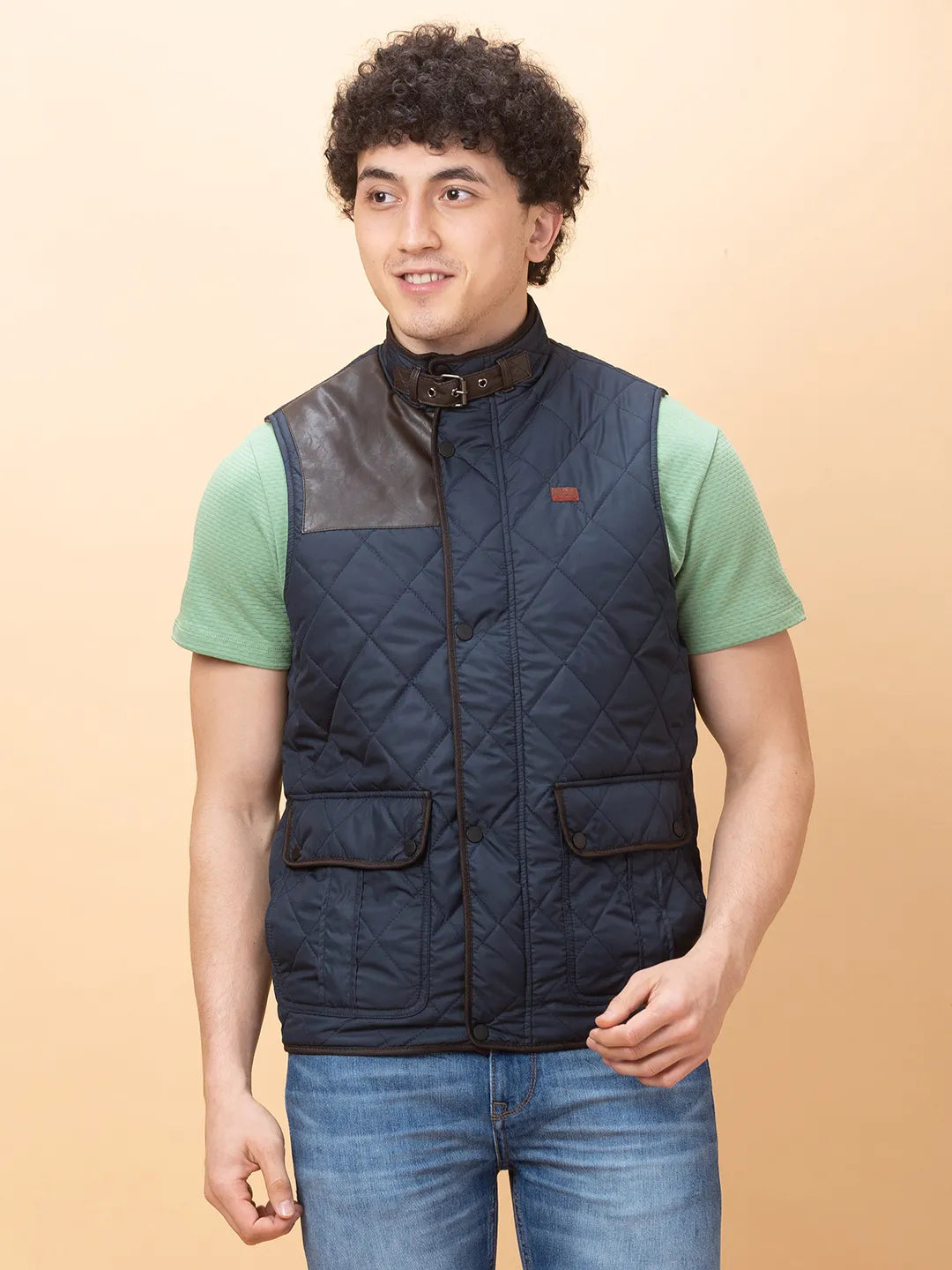 Blue Regular Fit Sleevesles Men's Jacket by Being Human Clothing
