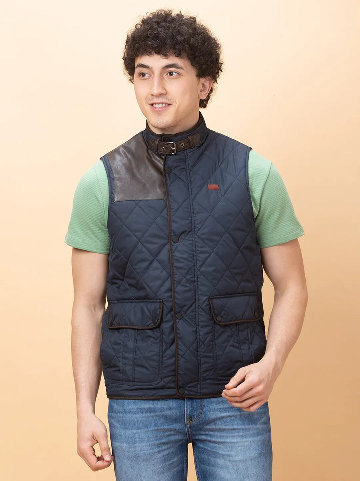 Blue Regular Fit Sleeveless Men's Jacket
