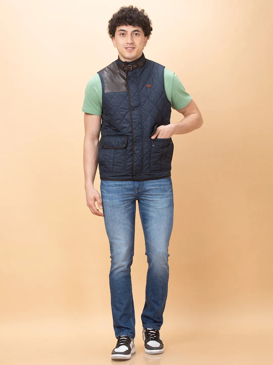 Blue Regular Fit Sleevesles Men's Jacket by Being Human Clothing