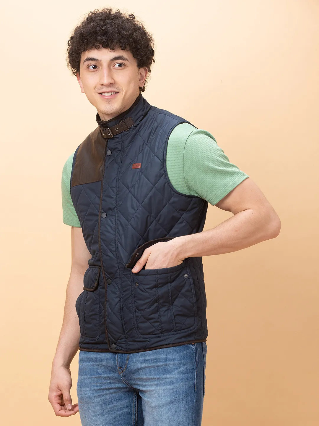 Blue Regular Fit Sleevesles Men's Jacket by Being Human Clothing