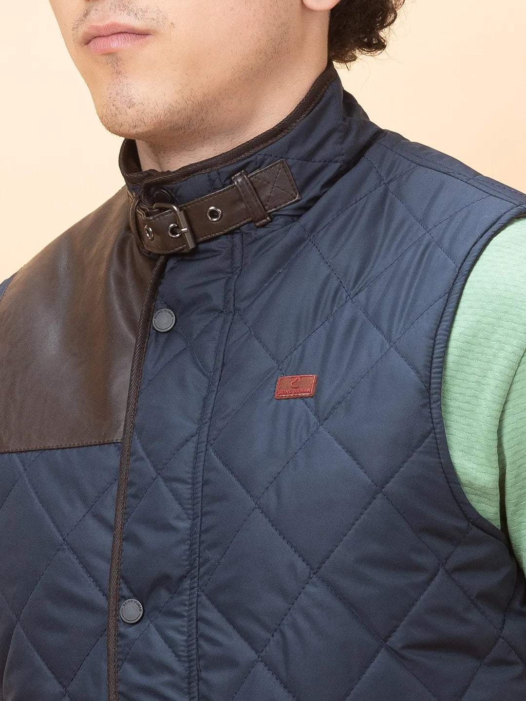 Blue Regular Fit Sleevesles Men's Jacket by Being Human Clothing