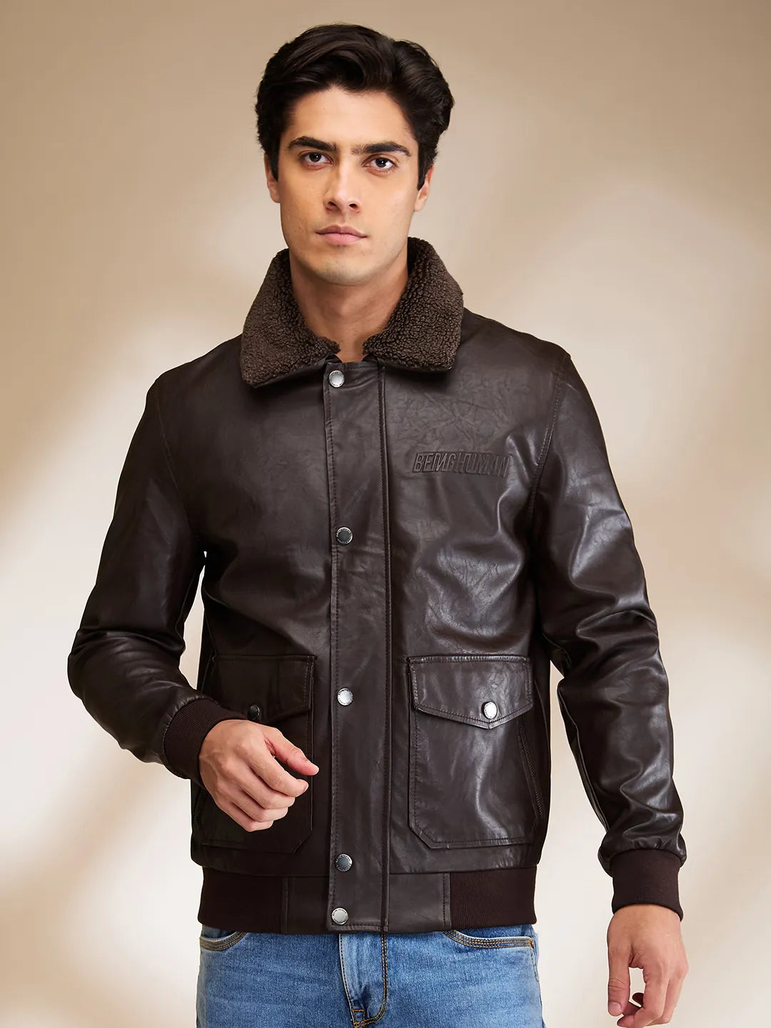 Brown Regular Fit Long Sleeves Men's Jacket by Being Human Clothing