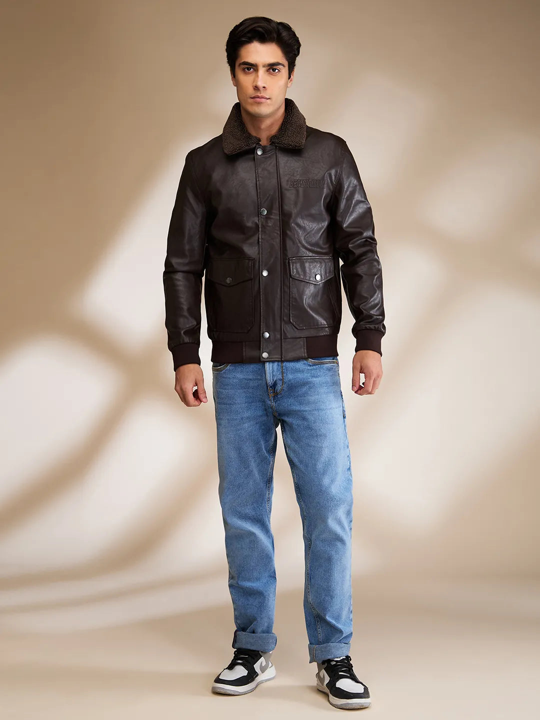 Brown Regular Fit Long Sleeves Men's Jacket by Being Human Clothing