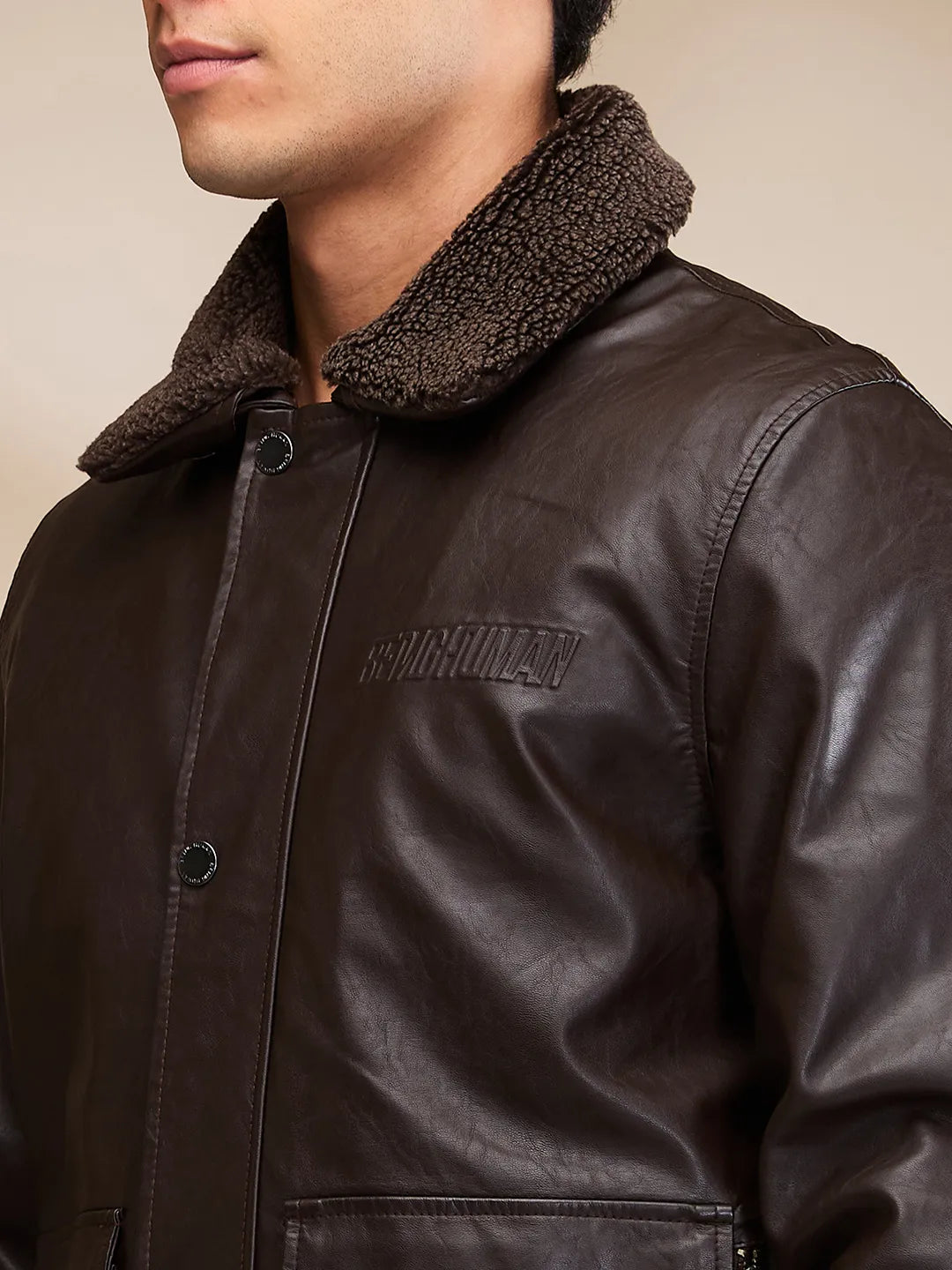 Brown Regular Fit Long Sleeves Men's Jacket by Being Human Clothing