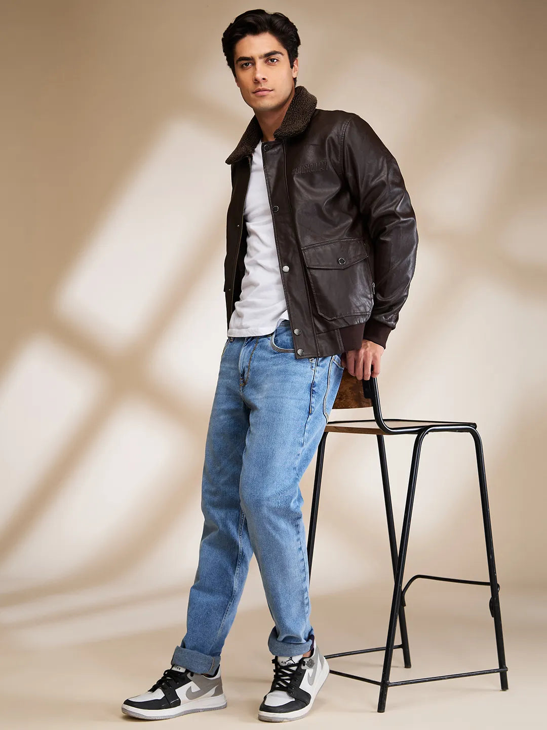 Brown Regular Fit Long Sleeves Men's Jacket by Being Human Clothing