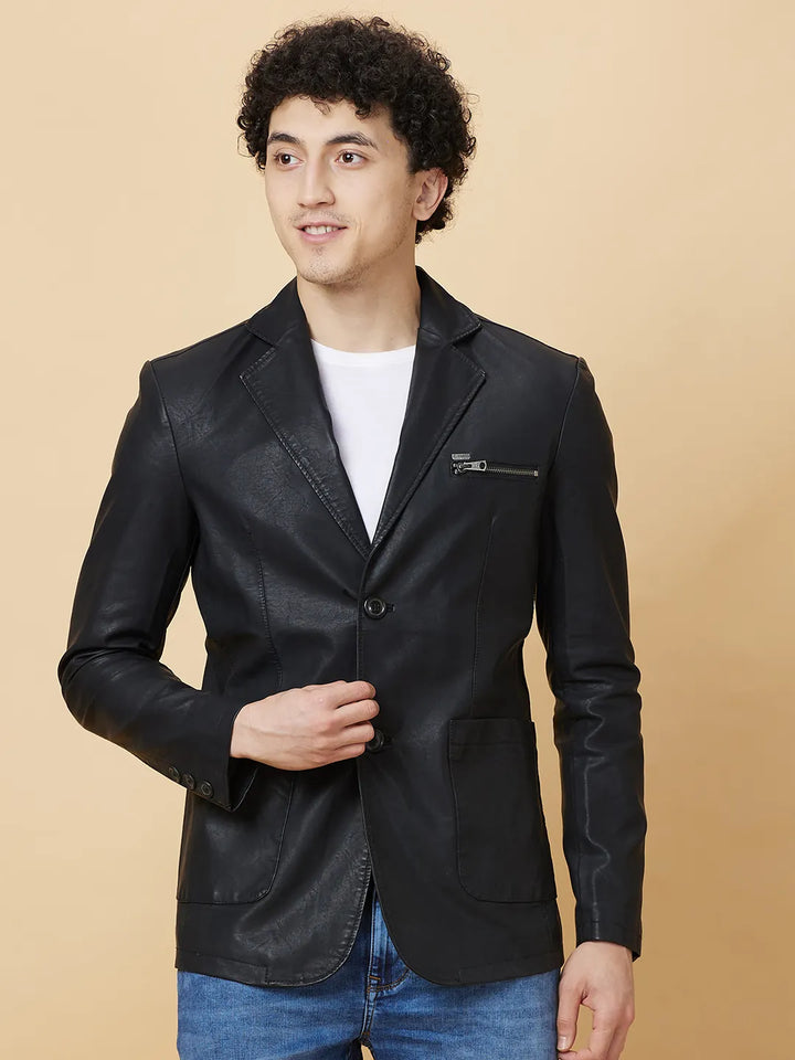 Black Regular Fit Long Sleeves Men's Jacket