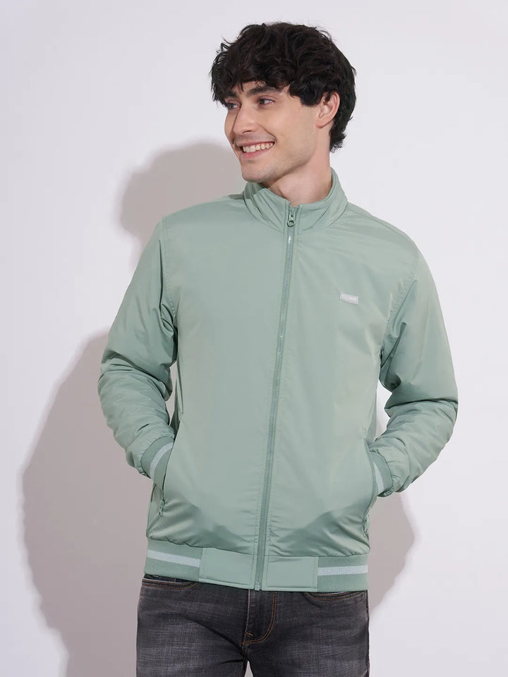 Green Regular Fit Long Sleeves Polyester Men's Jacket