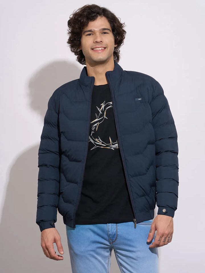 Blue Regular Fit Long Sleeves Polyester Men's Jacket