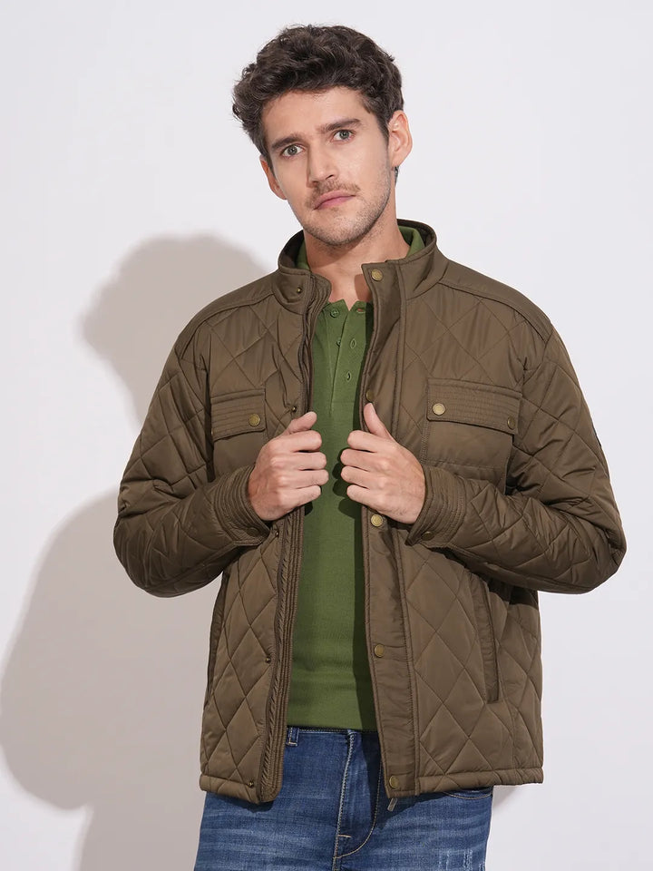 Brown Regular Fit Long Sleeves Polyester Men's Jacket