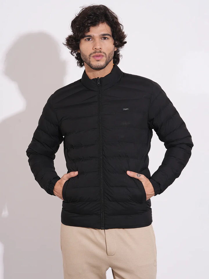 Black Regular Fit Long Sleeves Men's Reversible Jacket