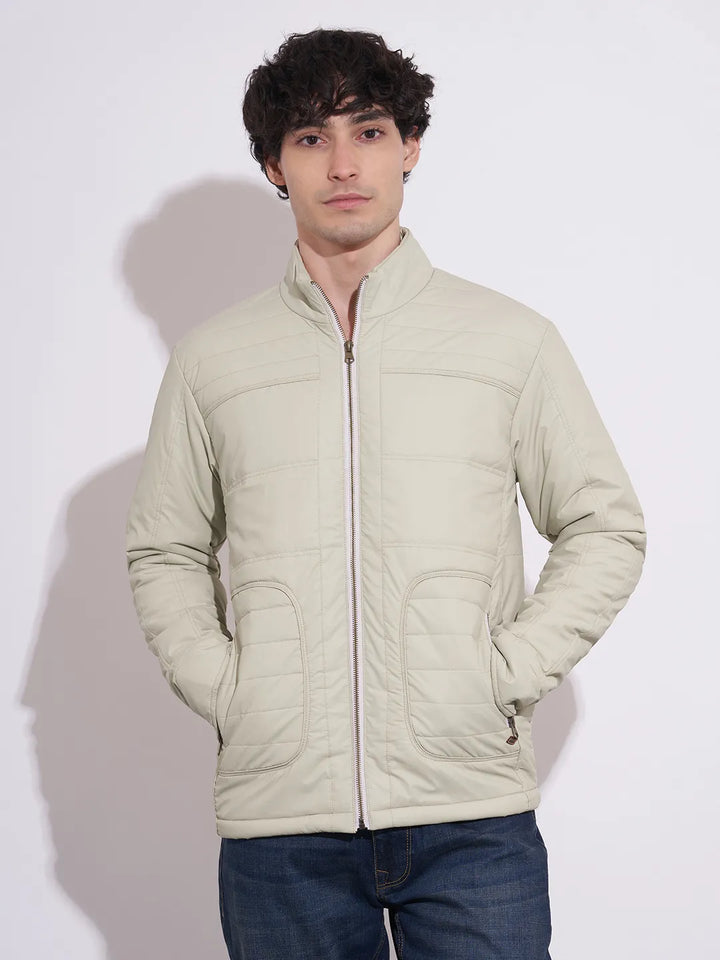 Beige Regular Fit Long Sleeves Polyester Men's Jacket