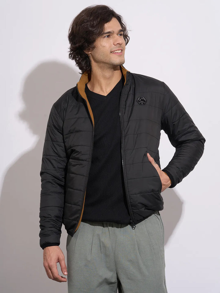 Black Regular Fit Long Sleeves Polyester Men's Jacket