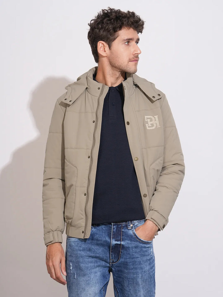 Beige Regular Fit Long Sleeves Men's Jacket