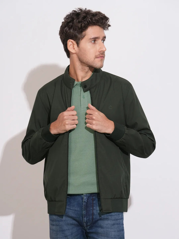 Green Regular Fit Long Sleeves Polyester Men's Jacket