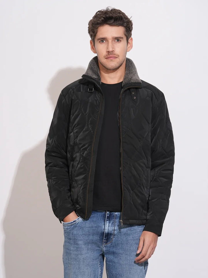 Black Regular Fit Long Sleeves Men's Jacket