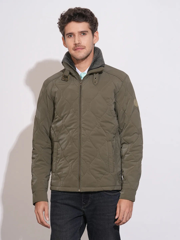 Olive Regular Fit Long Sleeves Polyester Men's Jacket