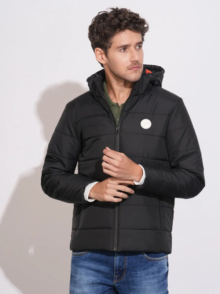 Black Regular Fit Long Sleeves Men's Puffer Jacket