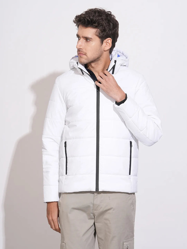 White Regular Fit Long Sleeves Men's Puffer Jacket