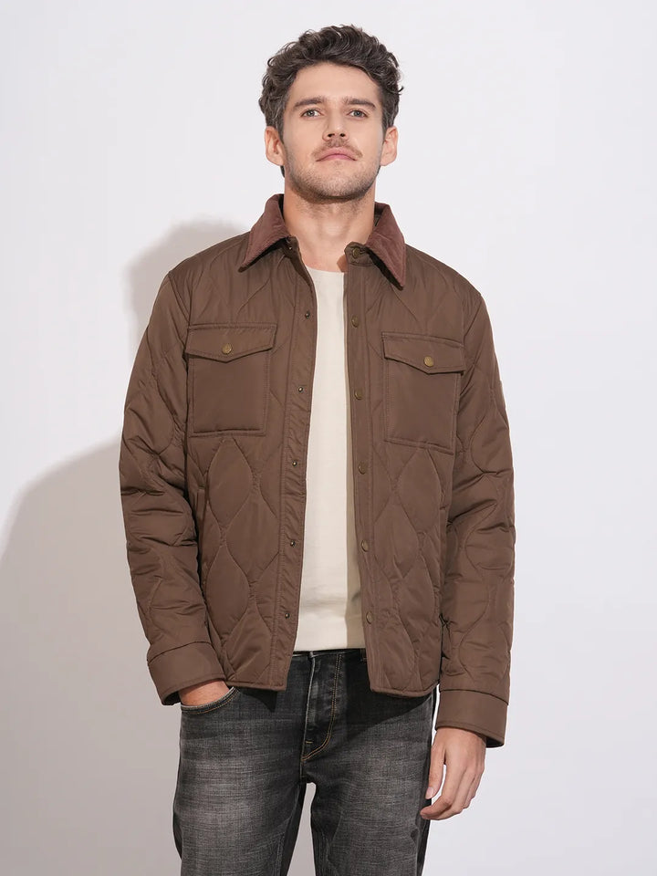 Brown Regular Fit Long Sleeves Polyester Men's Jacket