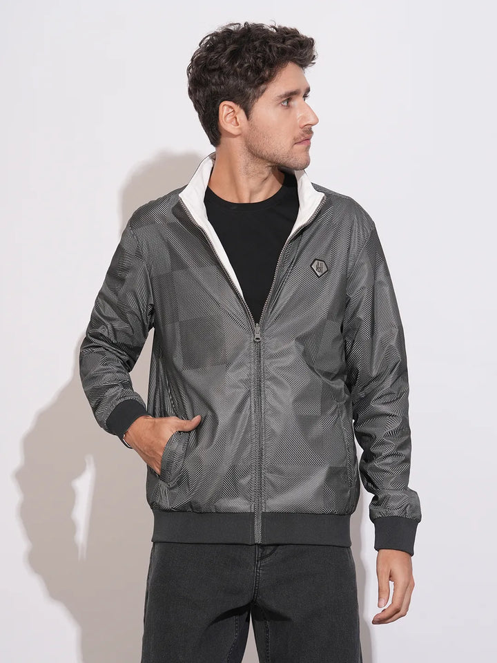Grey Regular Fit Long Sleeves Men's Reversible Jacket