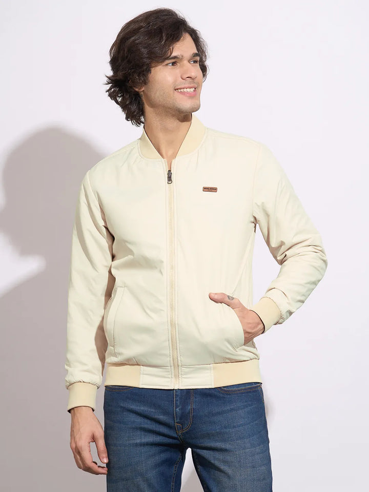 Beige Regular Fit Long Sleeves Men's Jacket