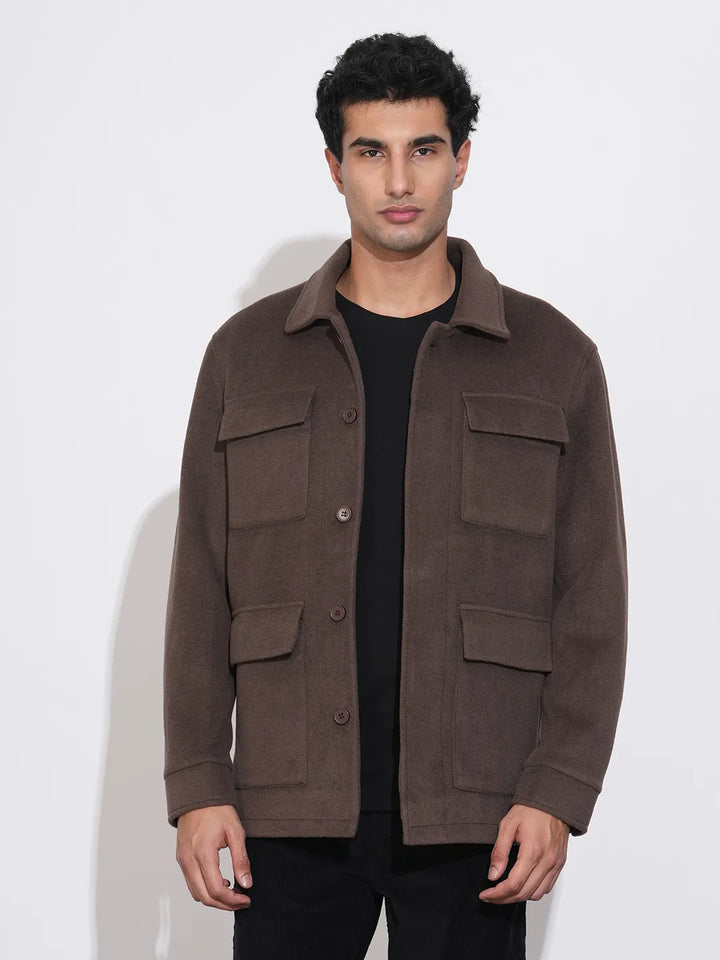 Brown Regular Fit Long Sleeves Men's Jacket