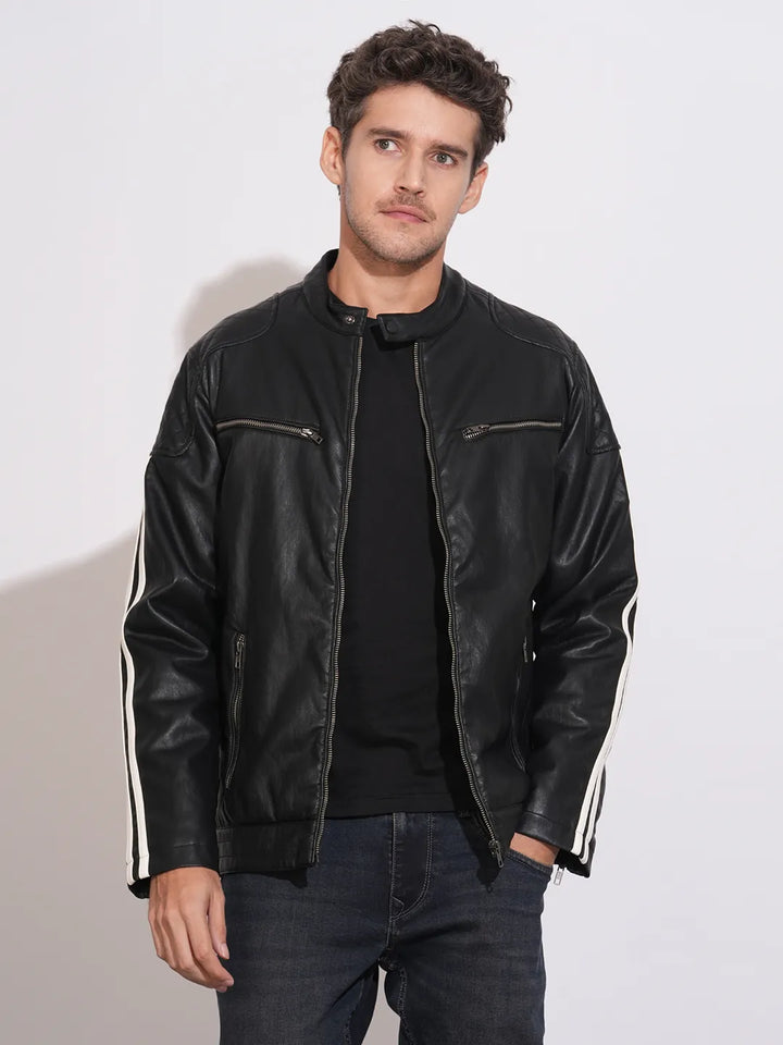 Black Regular Fit Long Sleeves Men's Jacket