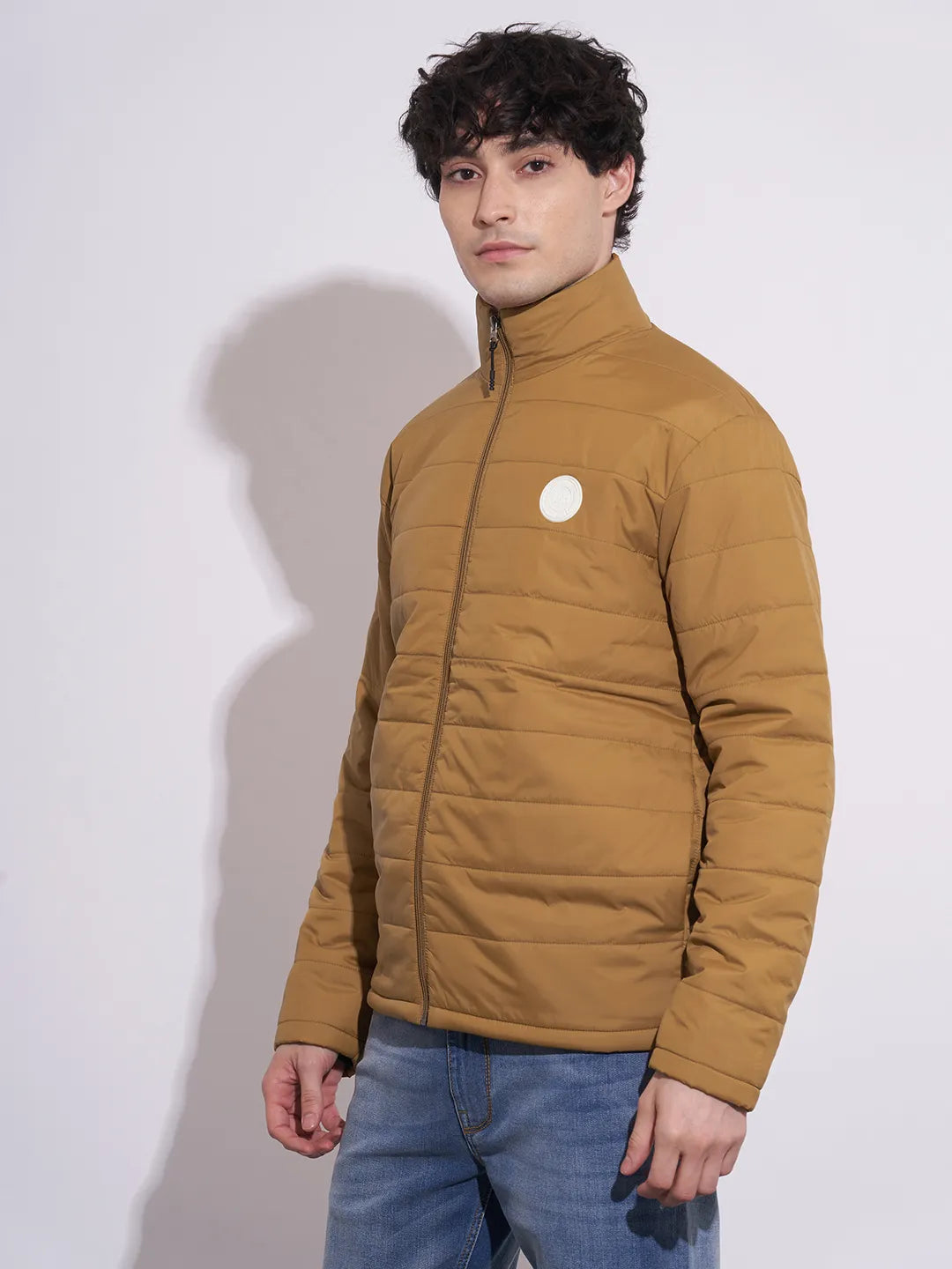 Being Human Men's Mustard Quilted High-Neck Jacket