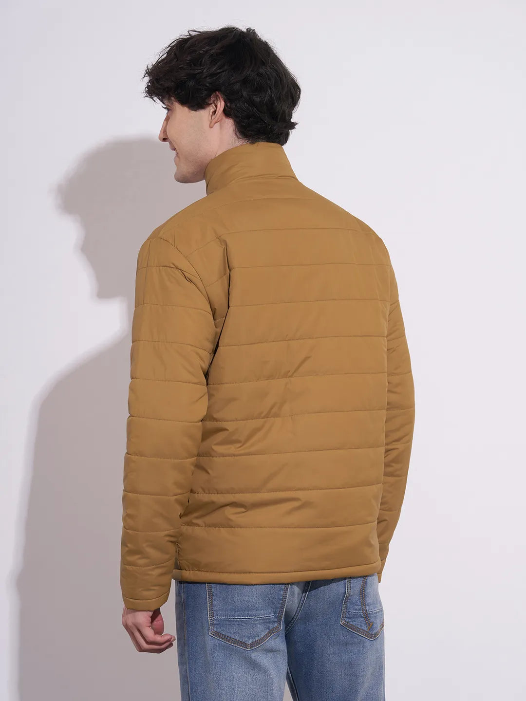 Being Human Men's Mustard Quilted High-Neck Jacket