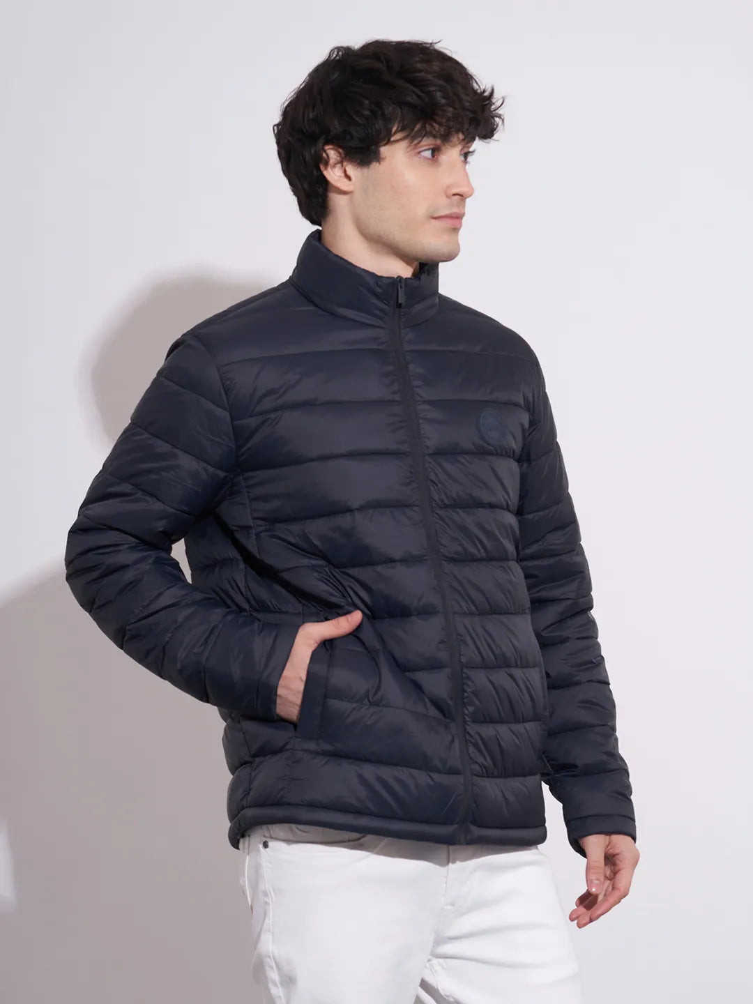 Being Human Men's Navy High-Neck Puffer Jacket