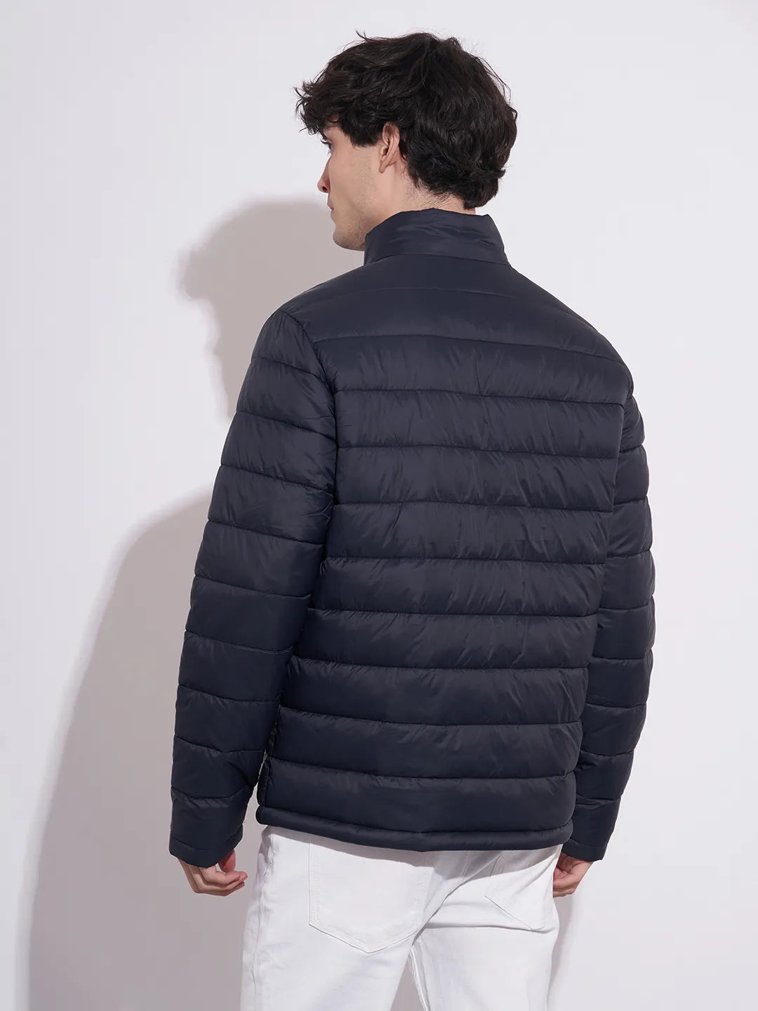 Being Human Men's Navy High-Neck Puffer Jacket
